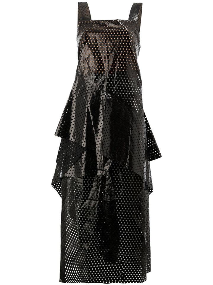 Litkovskaya Punch Hole Deign Frill Trill Midi Dress - Black