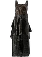 Litkovskaya Punch Hole Deign Frill Trill Midi Dress - Black