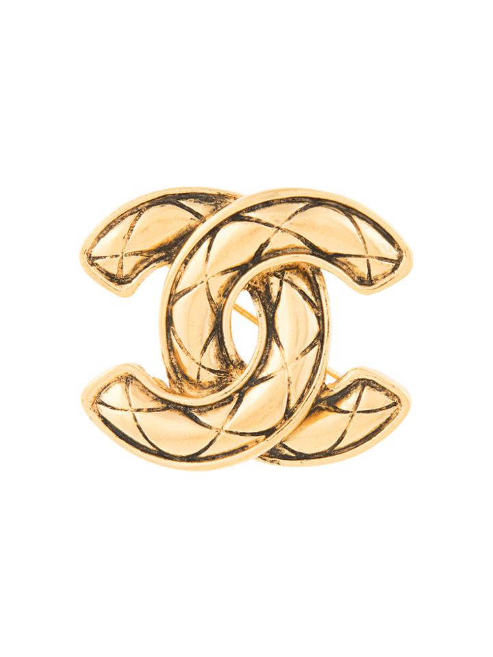 Chanel Vintage Cc Brooch Pin - Metallic