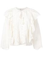 Sea Crochet Stitched Frill Trim Blouse - White