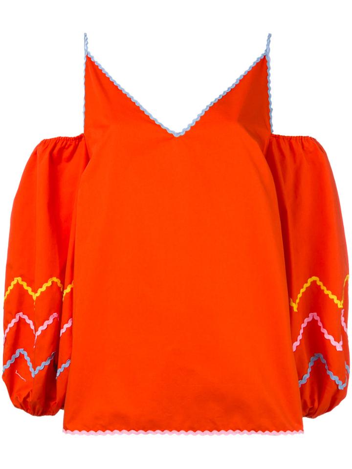 Anna October Puff-sleeve Cold Shoulder Top - Yellow & Orange