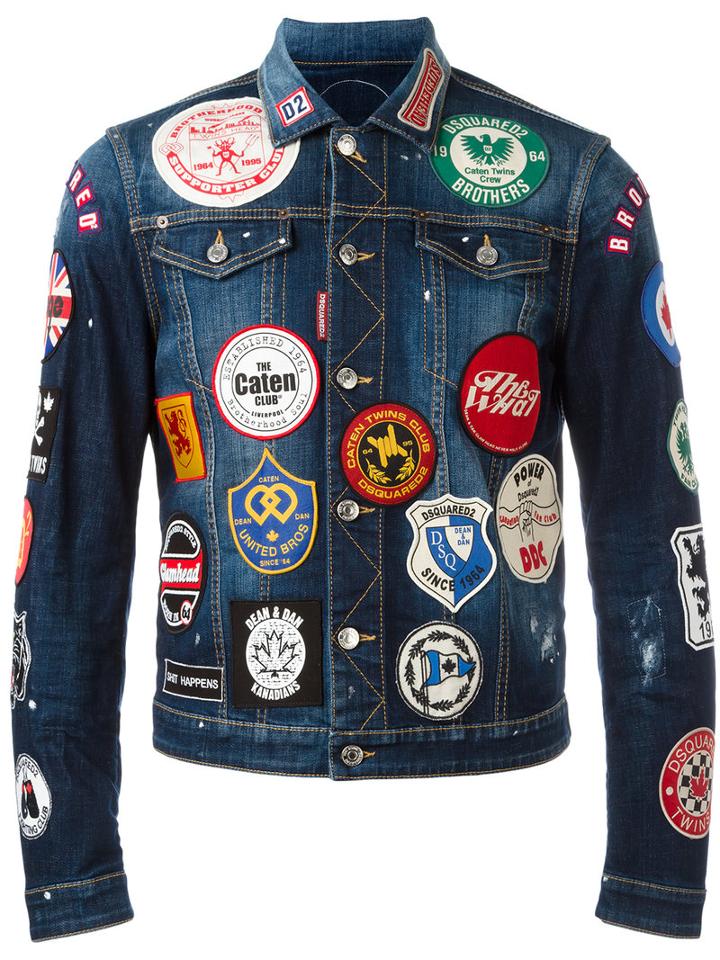 Dsquared2 Patch Detail Jean Jacket, Men's, Size: 44, Blue, Spandex/elastane/cotton