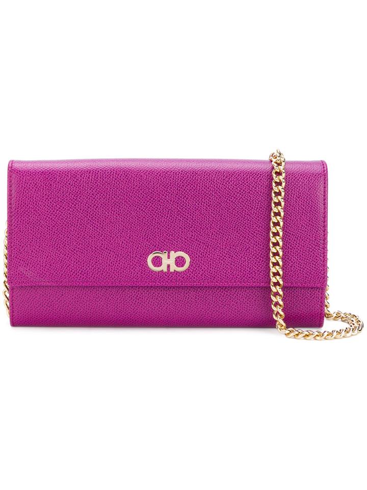 Salvatore Ferragamo Double Gancio Wallet On Chain - Pink & Purple
