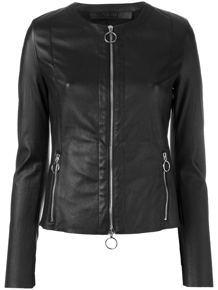 Drome Collarless Zipped Jacket, Women's, Size: Medium, Black, Leather