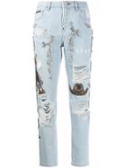 Philipp Plein Boyfriend Cowboy Patch-embellished Jeans - Blue