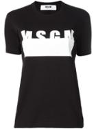 Msgm Logo Print T-shirt, Size: Large, Black, Cotton