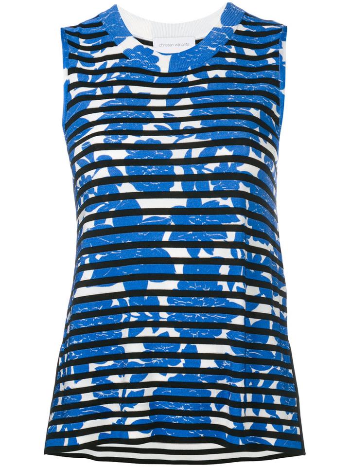 Christian Wijnants - Sleeveless Floral Top - Women - Elastodiene/viscose - S, Blue, Elastodiene/viscose