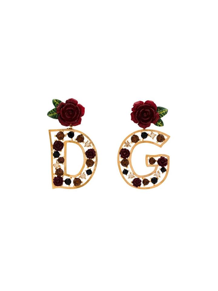 Dolce & Gabbana Gold Dg Rose Embellished Earrings