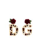 Dolce & Gabbana Gold Dg Rose Embellished Earrings