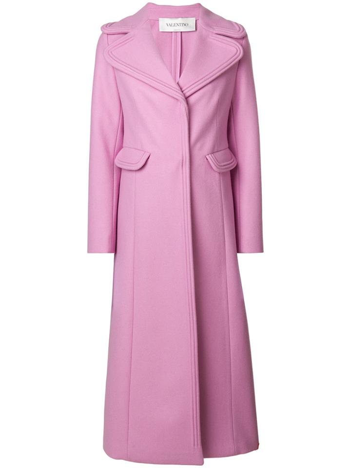 Valentino Long Single Breasted Coat - Pink & Purple