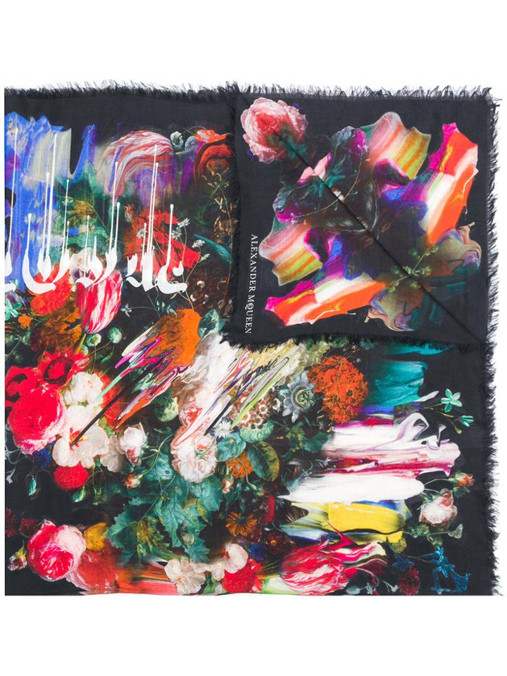 Alexander Mcqueen Dripping Flower Print Scarf - Multicolour