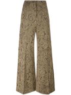 Erika Cavallini Flared Jacquard Trousers, Women's, Size: 44, Grey, Viscose/cotton/polyamide/spandex/elastane