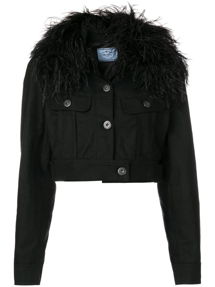 Prada Embellished Cropped Denim Jacket - Black