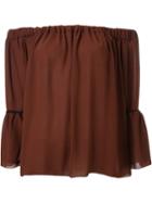 Le Ciel Bleu Off Shoulder Flared Top, Women's, Size: 36, Brown, Polyester