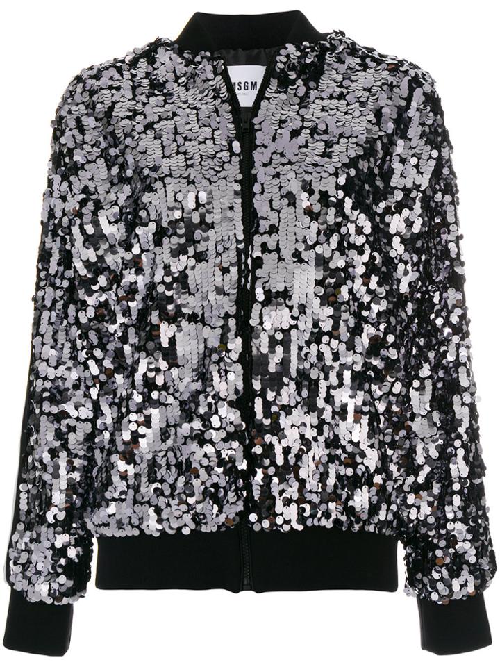 Msgm Sequinned Bomber Jacket - Black