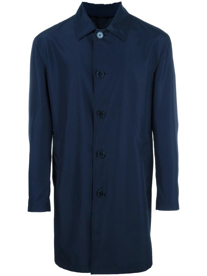 Versace Single Breasted Coat, Men's, Size: 50, Blue, Polyester/cupro