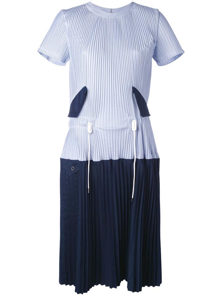 Sacai - Pleated Drawstring Dress - Women - Cotton/polyester/cupro - 2, Blue, Cotton/polyester/cupro