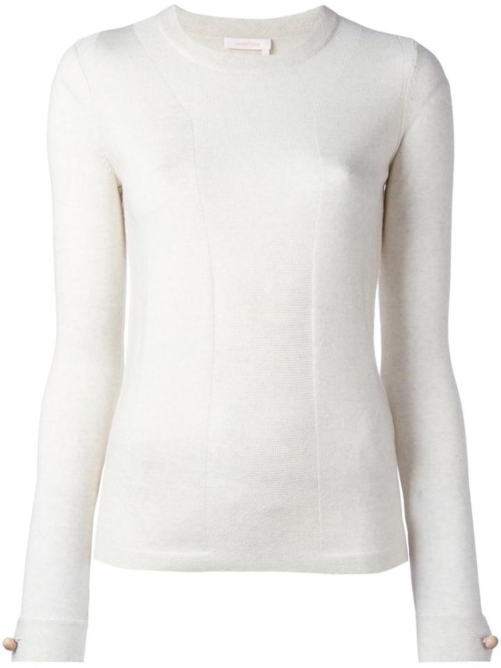 See By Chloé Button Cuff Jumper, Women's, Size: Small, White, Wool