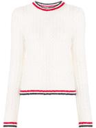 Thom Browne Crewneck Pullover With Red, White And Blue Tipping Stripe