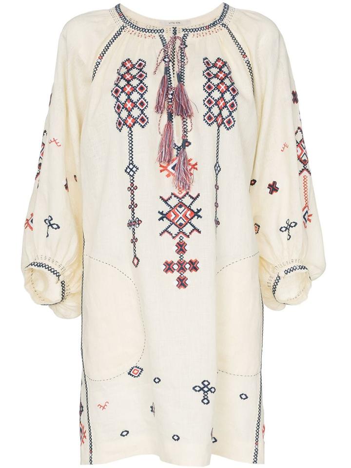 Vita Kin Embroidered Linen Mini Dress - Neutrals