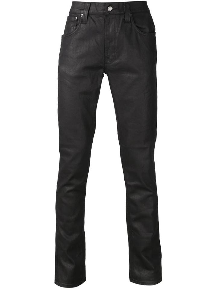 Nudie Jeans Co Thin Finn Back 2 Black Faux Leather Effect Jeans, Men's, Size: 28/32, Organic Cotton/spandex/elastane