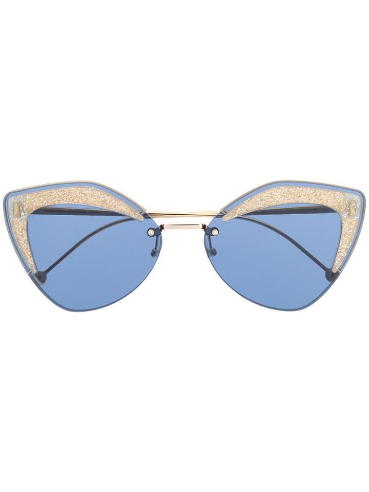 Fendi Eyewear Blue Cat Eye Sunglasses - Gold