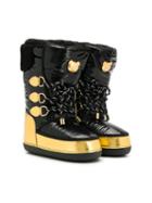 Moschino Kids Gold-tone Logo Plaque Boots - Black