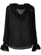 Givenchy Ruffle Trim Semi-sheer Blouse, Women's, Size: 42, Black, Silk