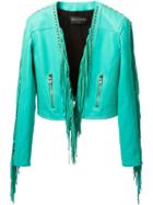 Balmain Fringed Jacket, Women's, Size: 38, Blue, Lamb Skin/viscose/cotton/polyester