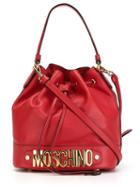 Moschino Logo Bucket Tote, Women's, Red, Leather