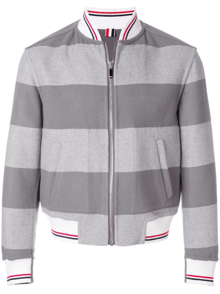 Thom Browne Reversible Rugby Stripe Melton Wool Blouson Bomber - Grey