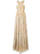 Marchesa Notte Floral Bead Embellished Gown - Yellow & Orange