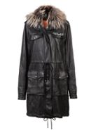 Nicole Miller Long Leather-parka Coat - Black
