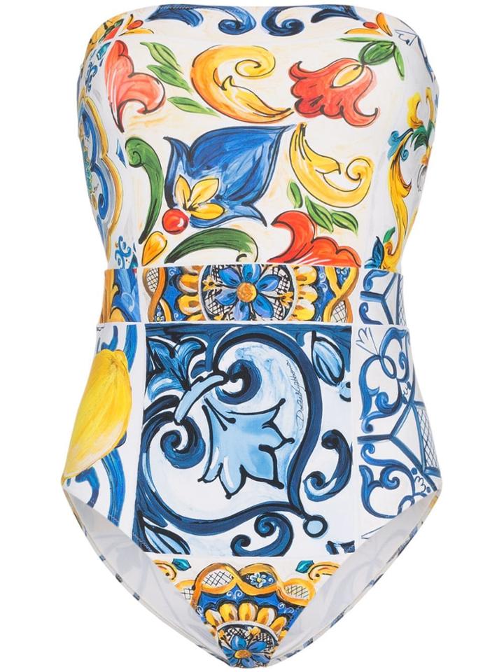 Dolce & Gabbana Majolica Printed Strapless Swimsuit - Multicolour