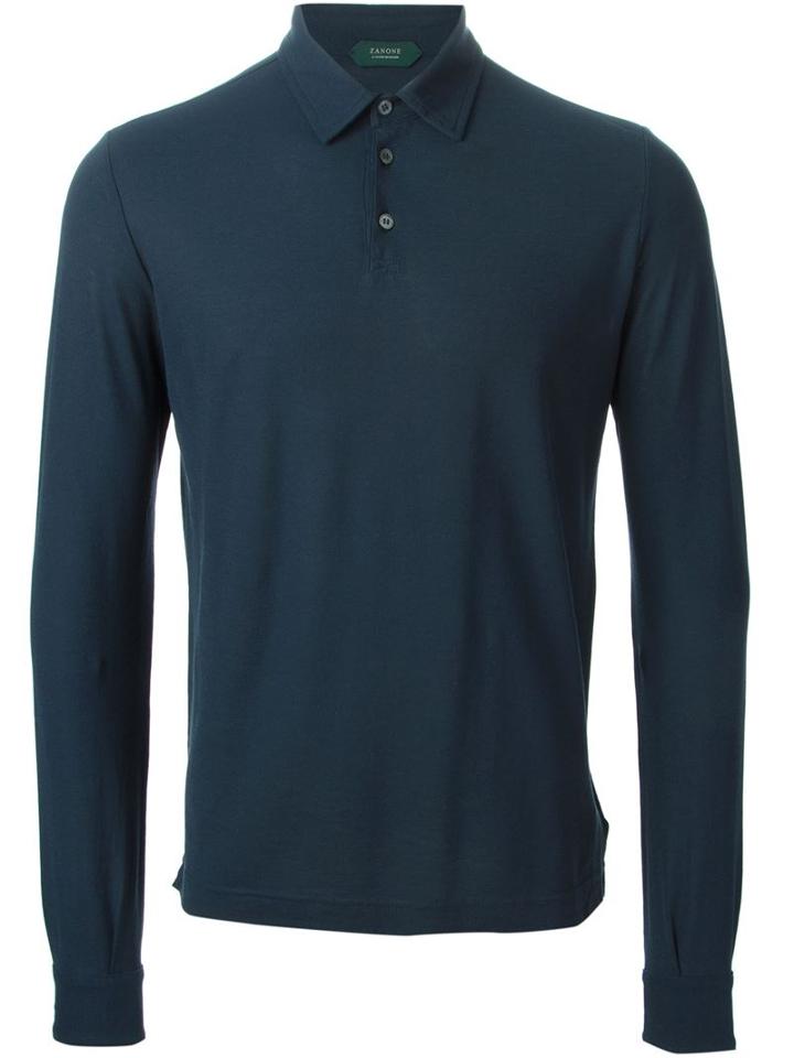 Zanone Long Sleeve Polo Shirt, Men's, Size: 48, Blue, Cotton