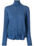 Semicouture Roll-neck Knitted Top With Hem Insert - Blue