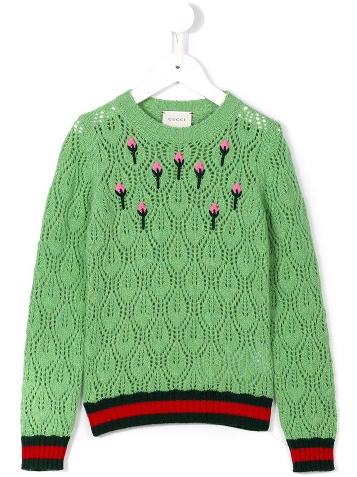 Gucci Kids Floral Embroidered Knitted Jumper, Girl's, Size: 10 Yrs, Green
