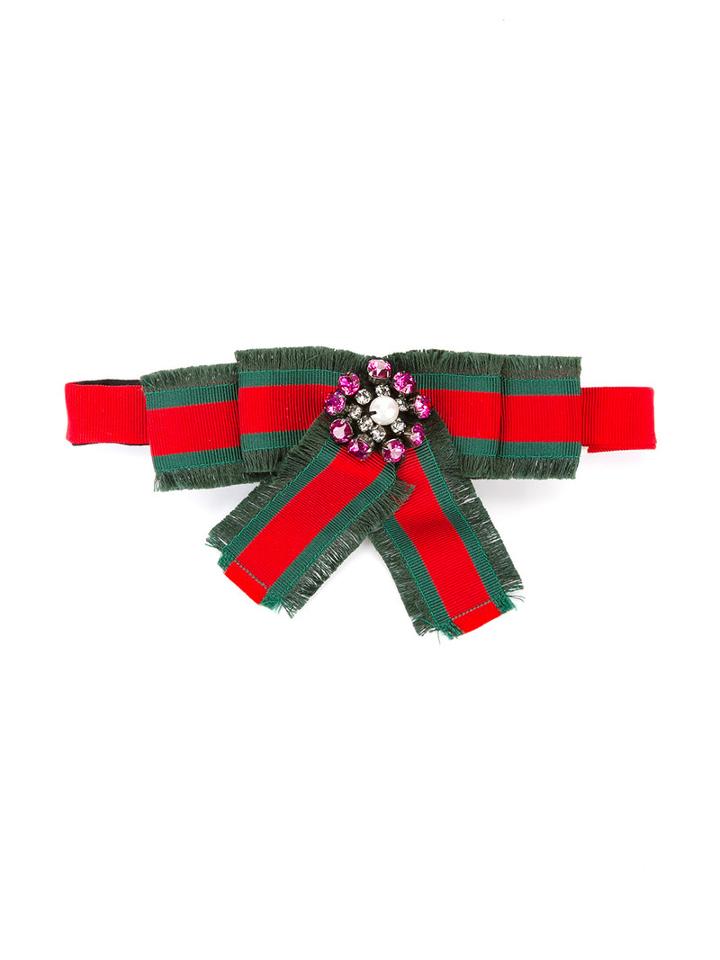 Gucci Kids Web Embellished Collat, Girl's, Red