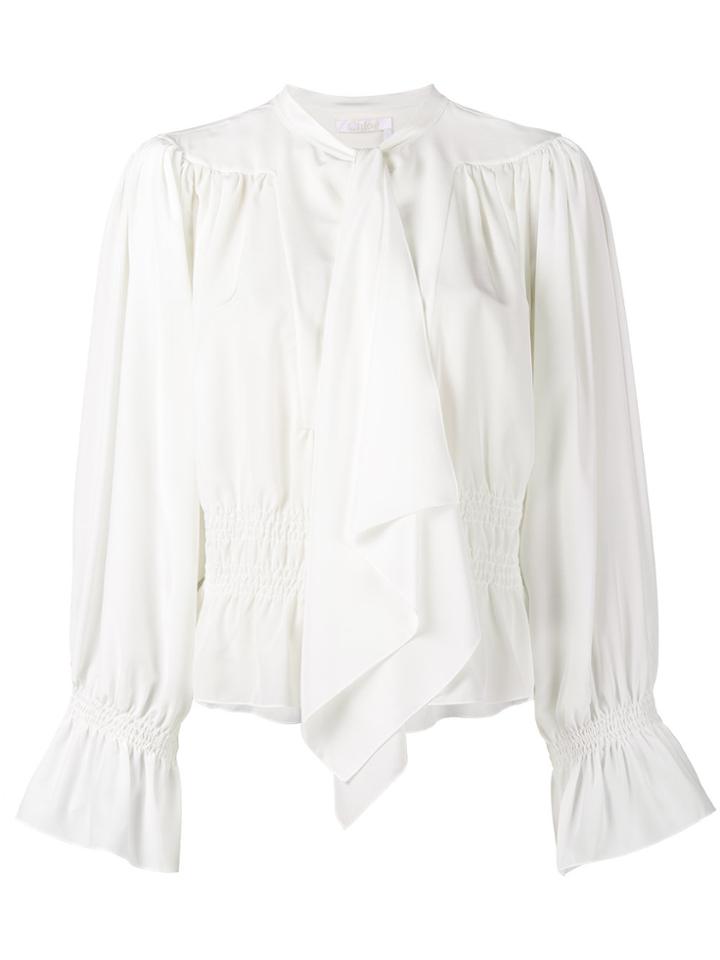 Chloé Long Sleeved Blouse With Neck Tie - Nude & Neutrals