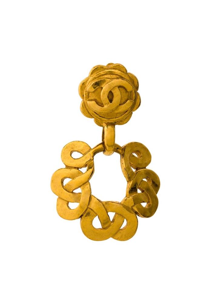 Chanel Vintage Cc Logo Swing Clip-on Earring, Women's, Metallic