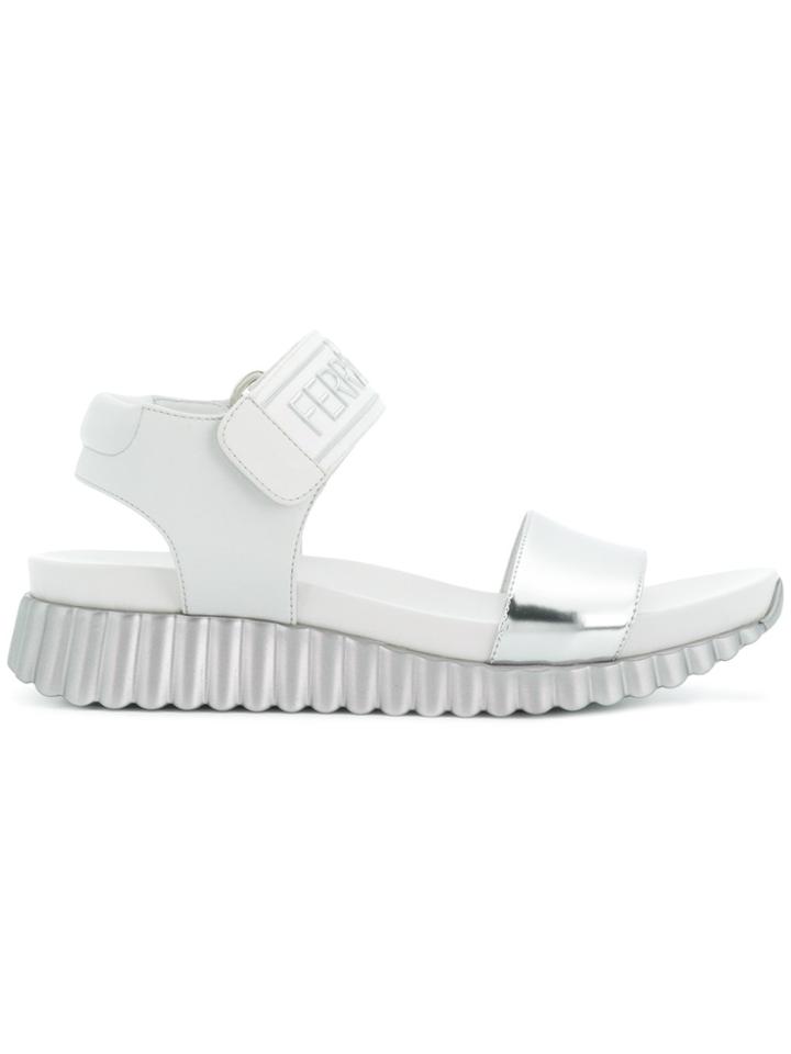 Salvatore Ferragamo Logo Velcro Sandals - Grey