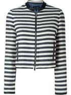 Armani Jeans Striped Cropped Jacket, Women's, Size: 42, Blue, Cotton/acrylic/viscose