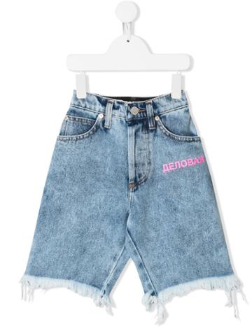 Natasha Zinko Kids Distressed Denim Shorts - Blue