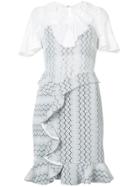 Three Floor Embroidered Layered Ruffled Dress - White