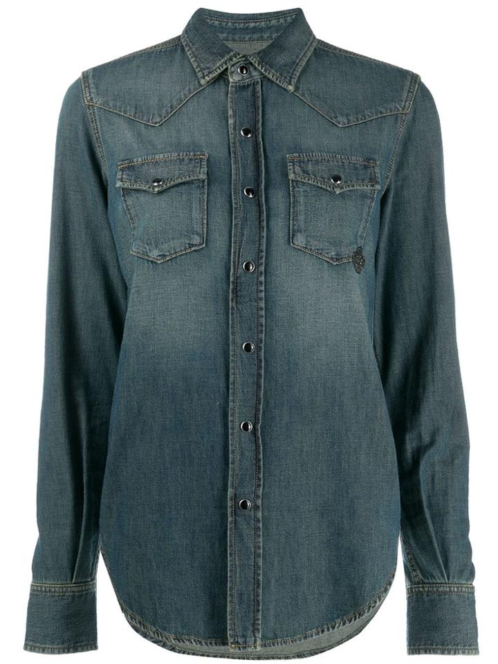 Saint Laurent Bead Embellished Detail Denim Shirt - Blue