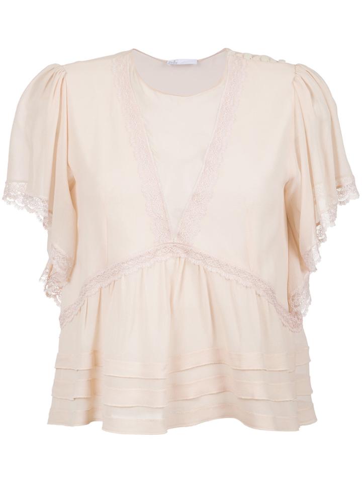 Nk Lace Detail Silk Blouse - Nude & Neutrals