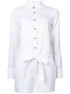 Robert Rodriguez - Belted Playsuit - Women - Cotton/linen/flax - 8, White, Cotton/linen/flax