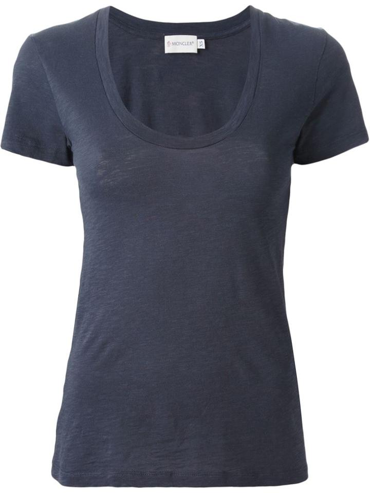 Moncler Scoop Neck T-shirt, Women's, Size: S, Blue, Cotton