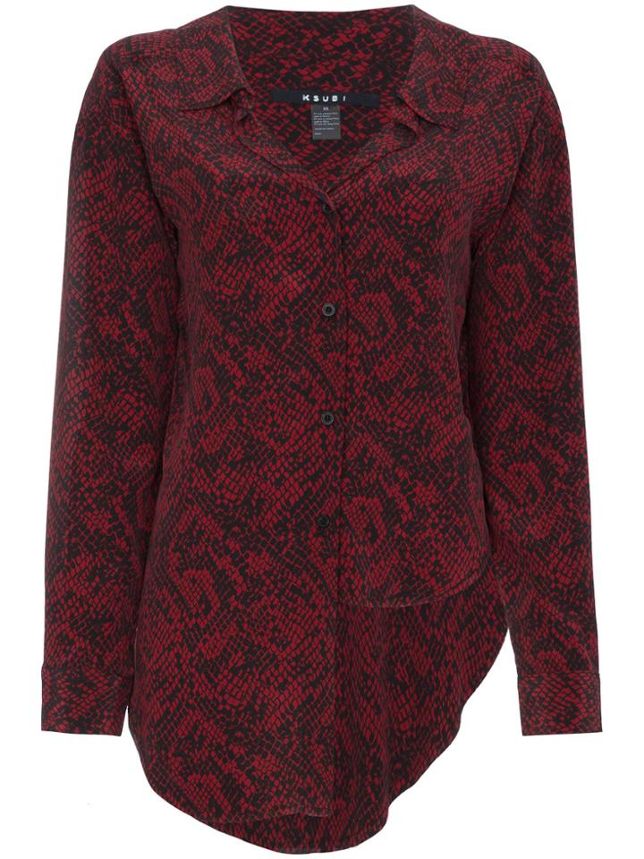 Ksubi Asymmetric Snake Skin Print Shirt - Red