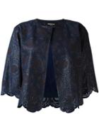 Kiton Cropped Leather Jacket, Women's, Size: 42, Blue, Lamb Skin/silk